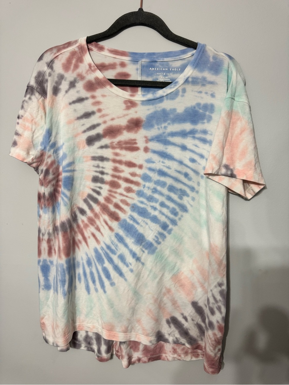 American Eagle Soft & Sexy Tie-Dye Tee in Blue and Mauve